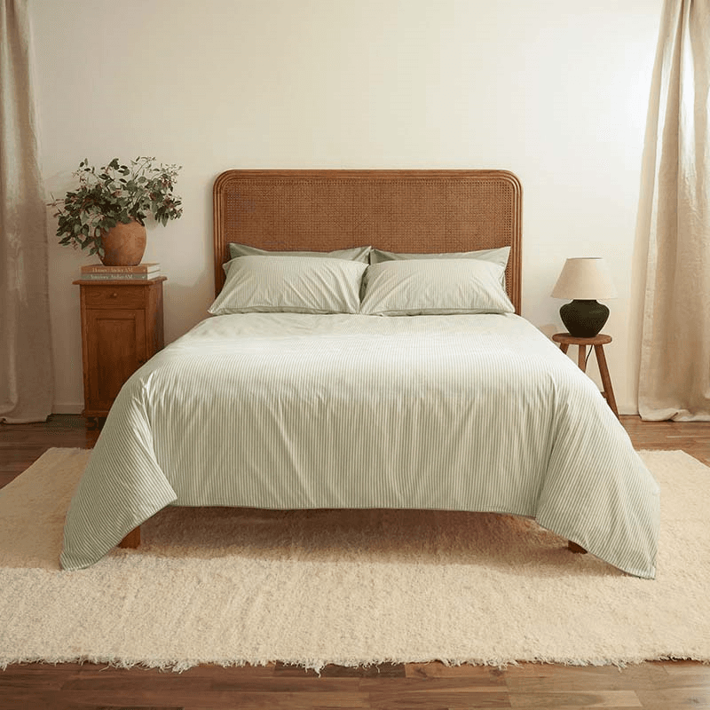 The Stripe 200 Thread Count Duvet Cover, King, Sage Green