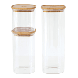 Image showing the Glass Set of 3 Square Storage Containers, Bamboo product.