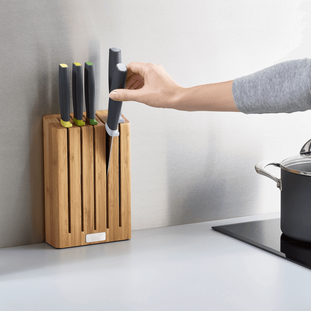 Elevate 5 piece knife set with bamboo block, H6 x W35.5 x D15cm, Opal