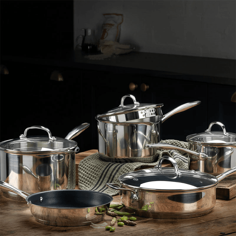 7000 5 piece draining saucepan set, 14-26cm, Stainless Steel