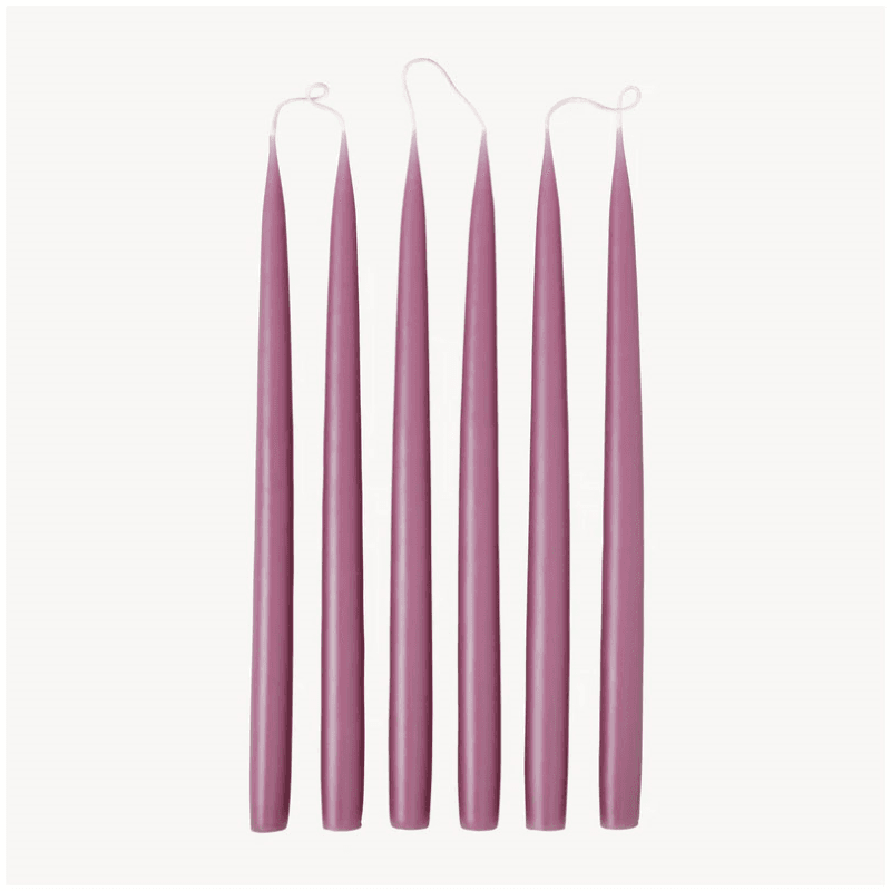 Set of 6 Tapered Dinner Candles, H35cm, Mauve