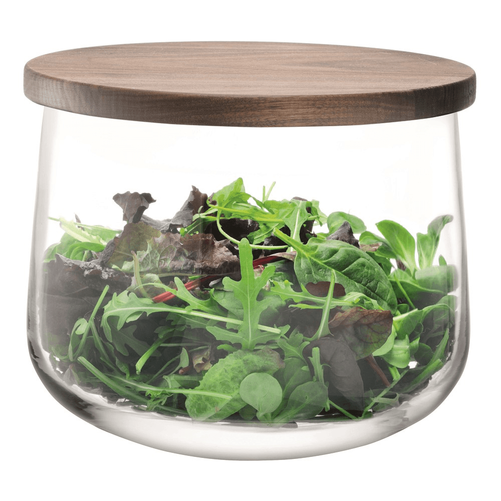 City Bowl with walnut lid, D22cm, clear