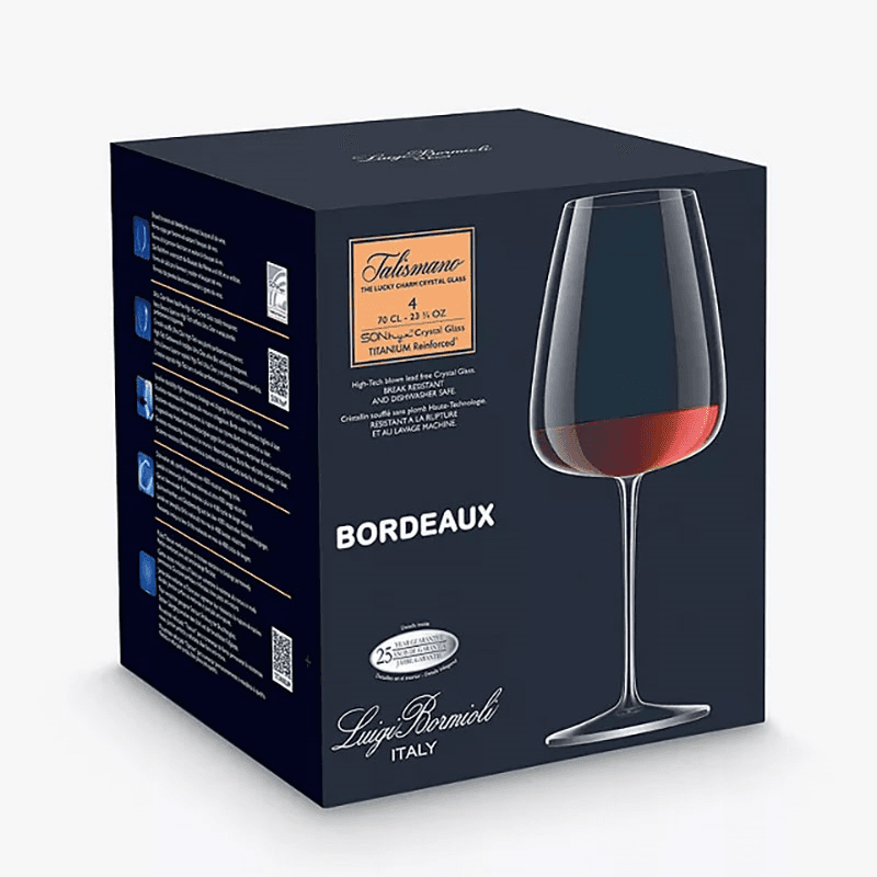 Talismano Set of 4 Bordeaux Red Wine Glasses, 700ml, Clear