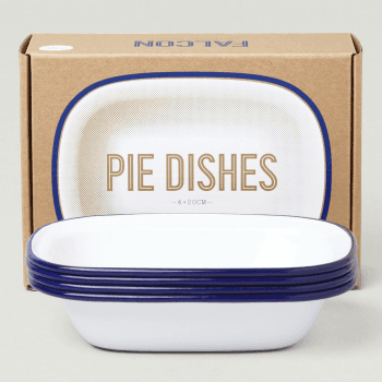 Image showing the Set of 4 enamel pie dishes, D20cm, White With Blue Rim product.