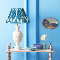 Image showing the Striaght Empire Shade, 35cm, Turkish Blue Yoda Printed Silk Ikat product.