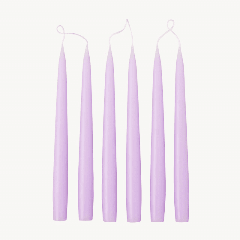 Set of 6 Tapered Dinner Candles, H25cm, Pastel Purple