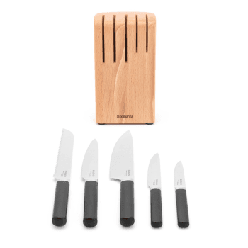 Image showing the Knife block with knives, H38 x W16 x D11cm, Black product.