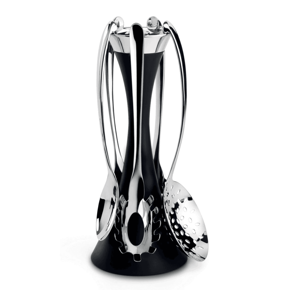 Signature 6 piece utensil set with black stand, Stainless Steel
