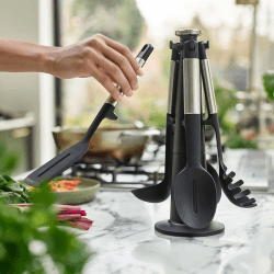 Image showing the Elevate Silicone 5 Piece Utensil Carousel Set, Stainless Steel product.