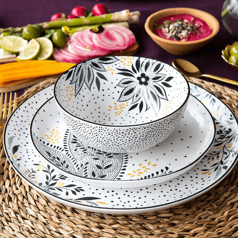 Artisanne Noir 12 Piece Dinnerware Set, Monochrome