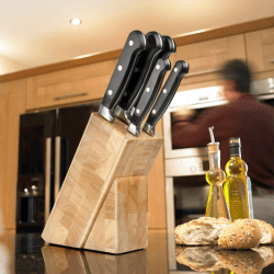 Image showing the Traditional 5 Piece Kitchen Knife & Endgrain Rubberwood Knife Block Set product.