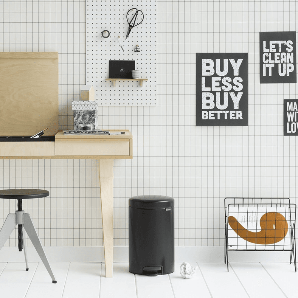 New Icon Plastic bucket pedal bin, 12 litre, Matt Black