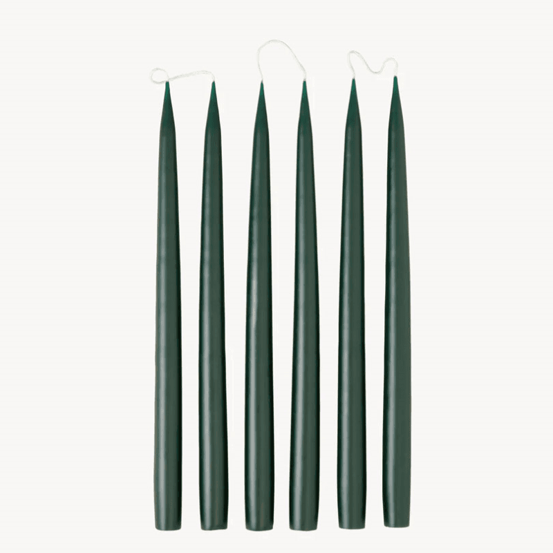 Set of 6 Tapered Dinner Candles, H35cm, Forest Green