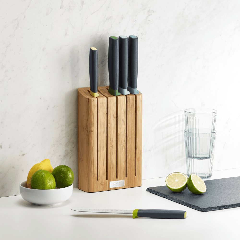 Elevate 5 piece knife set with bamboo block, H6 x W35.5 x D15cm, Opal