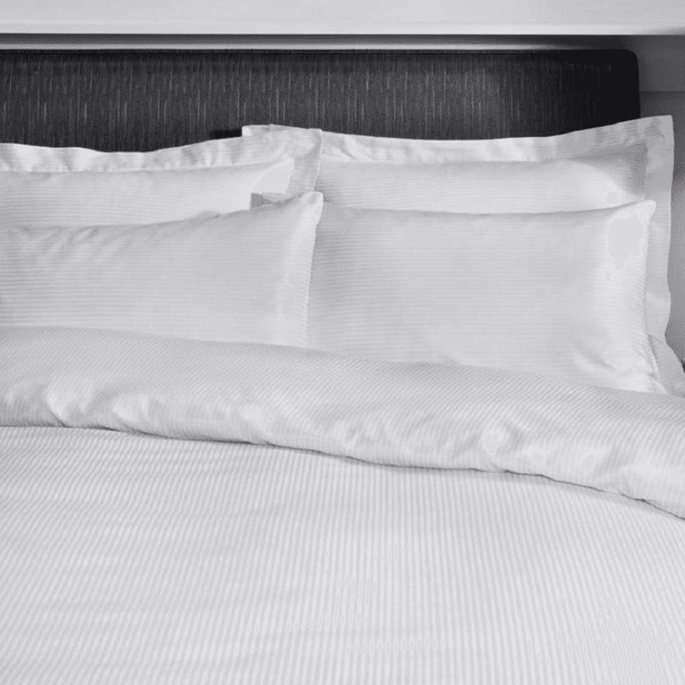 300TC Satin Stripe Superking Bedding Set, White, White