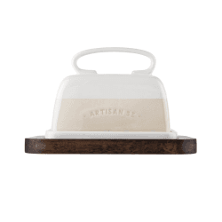 Image showing the Butter dish set, L18 x W12.5 x H11 cm, Stoneware / Wood product.