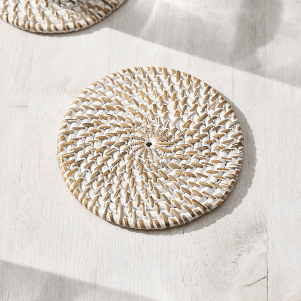 Set of 4 rattan coasters, H1 x Dia10cm, White