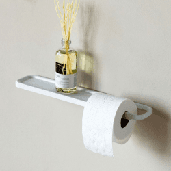 Image showing the MindSet Toilet Roll Holder with Shelf, Mineral Fresh White product.
