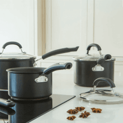 Image showing the Total Anodised Non-Stick 3 Piece Pan Set, Black product.