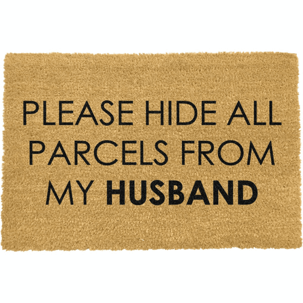 Please Hide all Parcels From Husband Doormat, L60 x W40 x H1.5cm, Black