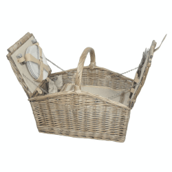 Image showing the Willow Double Lidded 4 Person Picnic Hamper, Beige/Cream product.