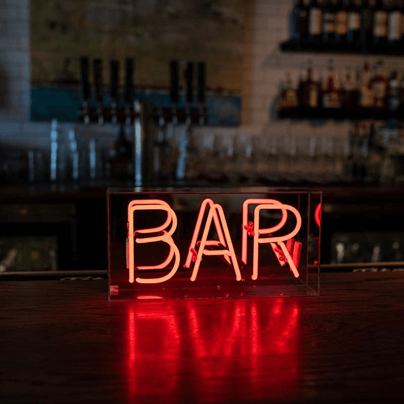 Neon Box Bar Glass Sign, H38 x W19cm, Red