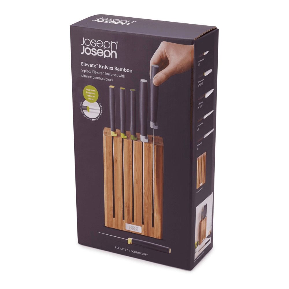 Elevate 5 piece knife set with bamboo block, H6 x W35.5 x D15cm, Opal