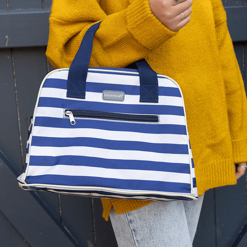 Blue Stripes Holdall-style coolbag, 36 x 19 x 25cm, White/Blue