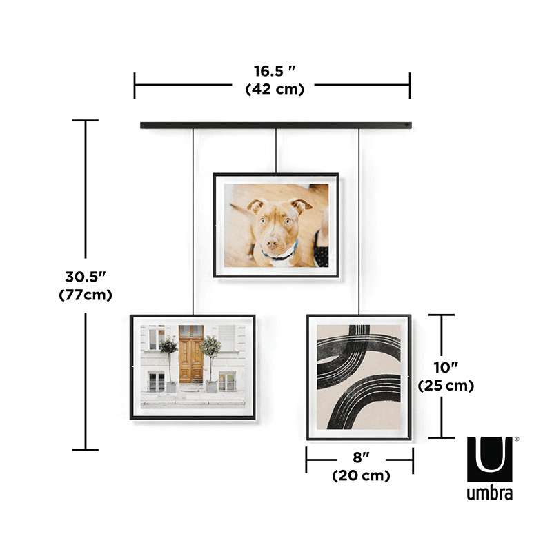Exhibit Set of 3 Hanging Photo Frames, 8 x 10", Black