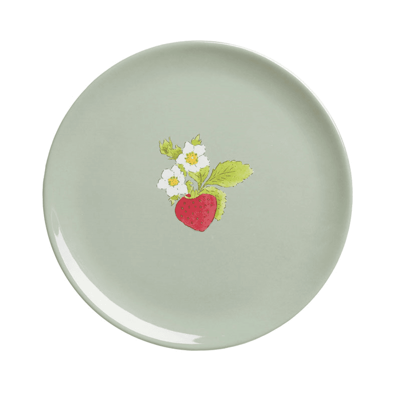 Strawberries Side Plate, D20cm, Green, Red, White