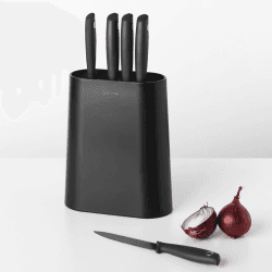 Image showing the Tasty+ Knife block with knives, H33.5 x W19 x D9cm, Dark Grey product.