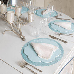 Image showing the Lacquered Scallop Set of 4 Placemats, D33cm, Blue product.