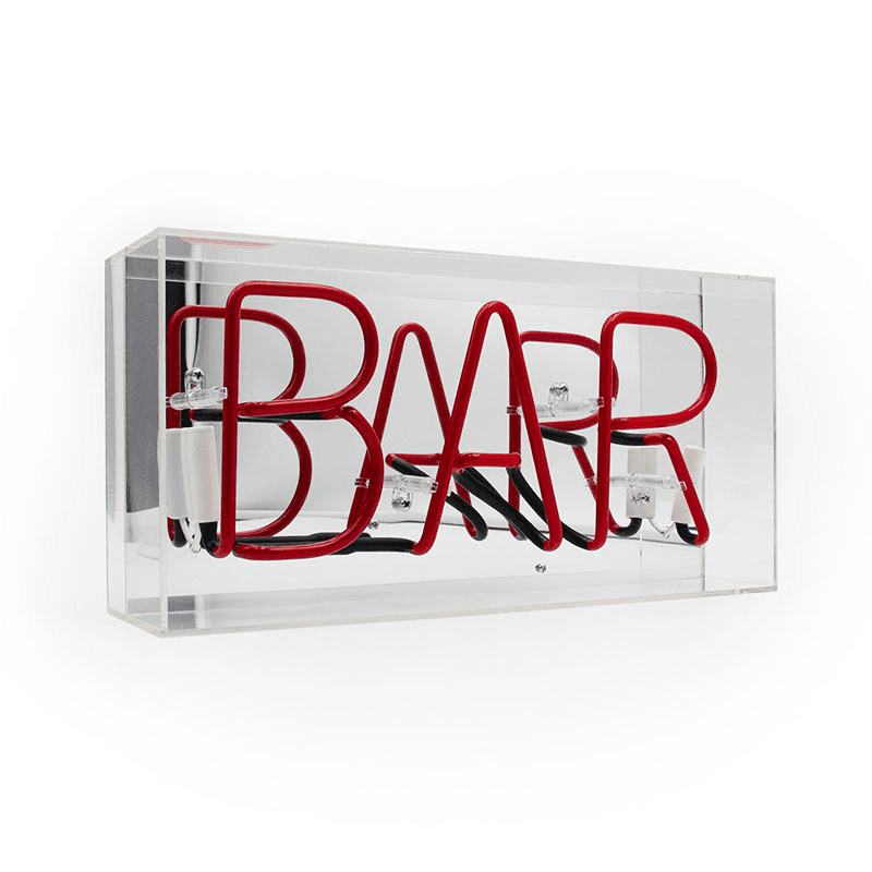Neon Box Bar Glass Sign, H38 x W19cm, Red