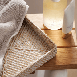 Image showing the Natural Woven Whitewashed Rattan Vanity Tray, White product.