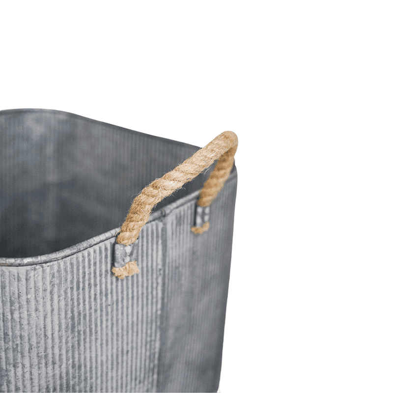 Galvanised Set of 2 Rope Handle Square Planters, Grey