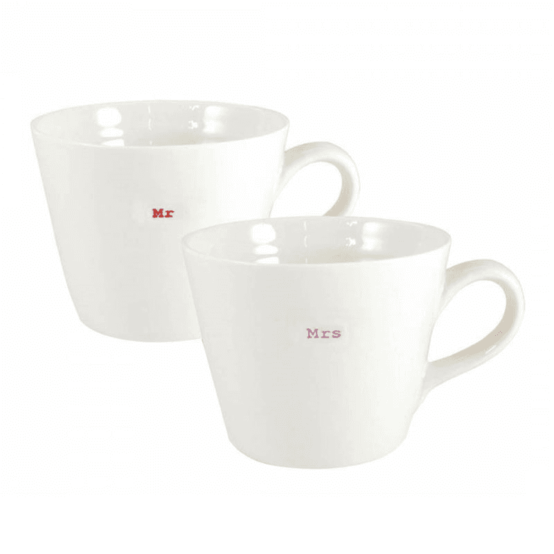 'Mr & Mrs' Set of 2 Bucket Mugs, 350ml, Red & Pink