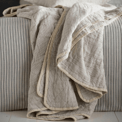 Image showing the Stripe Cotton Quilted Throw, 230 x 260cm, Black and Natural product.