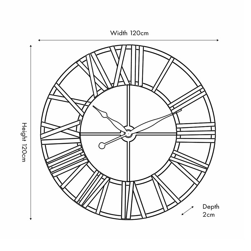 Metal Wall Clock, D120cm, Black