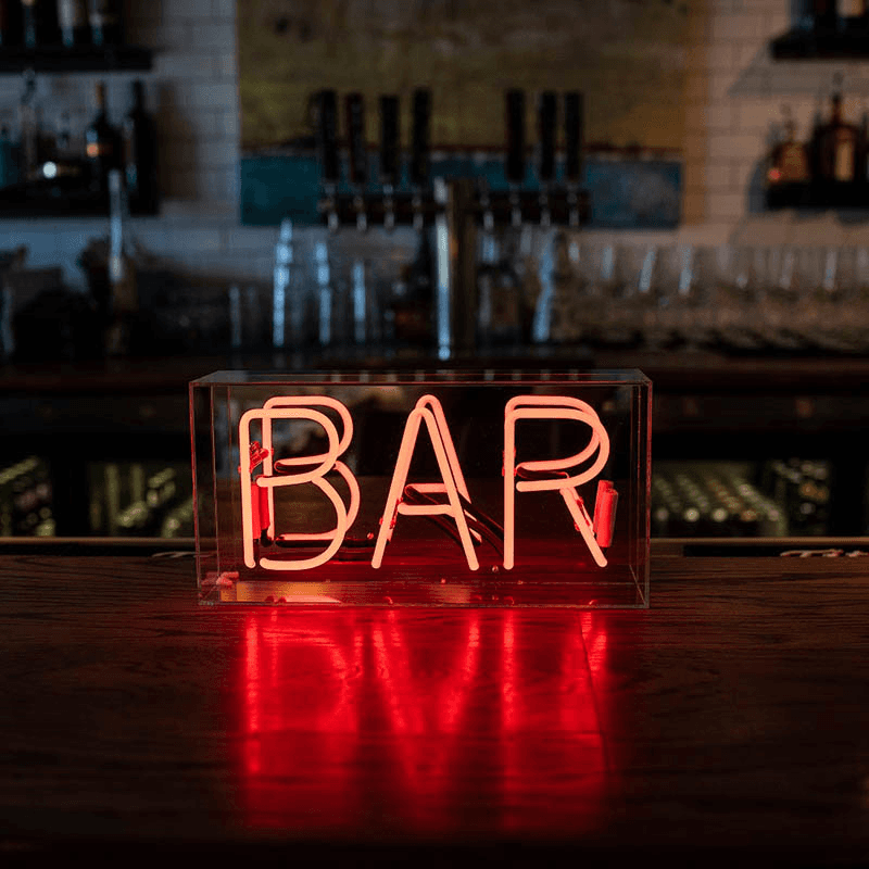 Neon Box Bar Glass Sign, H38 x W19cm, Red
