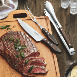 Image showing the Barbecue Set, 3 Piece, Brown, Brown/Silver product.