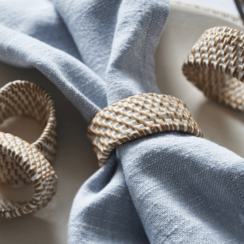 Image showing the Rattan Set of 4 Napkin Rings, White product.