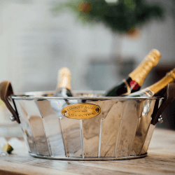 Image showing the Heritage Champagne bath with leather handle, 19 x 49 x 30cm, Stainless Steel, Brass And Leather product.