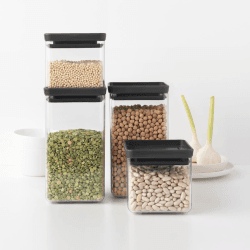 Image showing the Tasty+ Stackable Square Canisters, Set of 4, Light Black Lids product.
