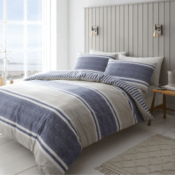 Image showing the Textured Banded Stripe Double Duvet Set, Blue product.