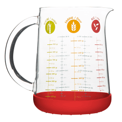 Image showing the Glass Measuring Jug With Silicone Base, 1L, Red product.