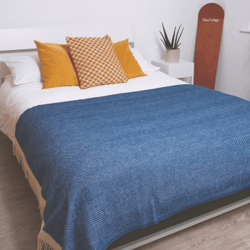 Image showing the Herringbone Blanket, 130 x 250cm, NavyBlue/Cream product.