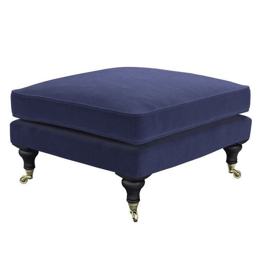 Bluebell Footstool, Medium Square, Blue Velvet, Blue Velvet