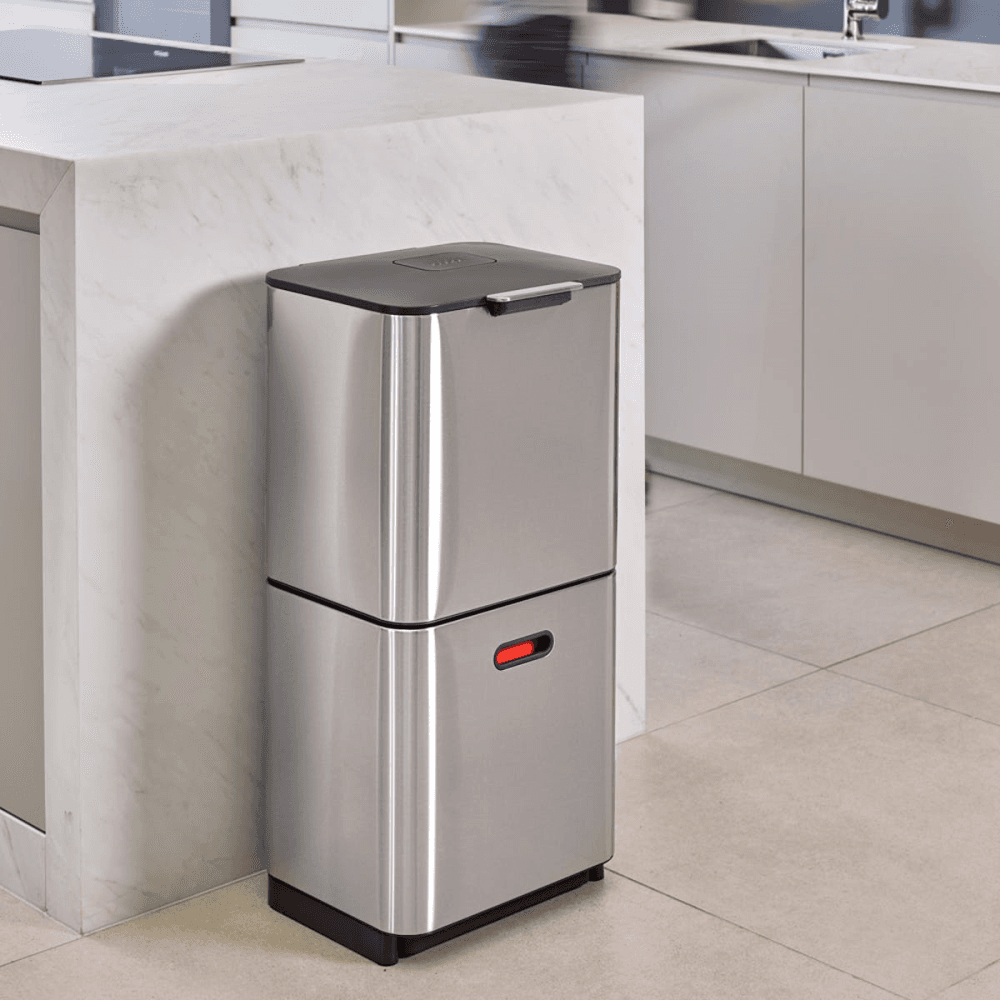 Totem Max Waste separation and recycling bin, H81.5 x W39 x D36.5cm - 60 litre, Stainless Steel