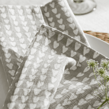 Image showing the Ditsy Set of 4 Hear Napkins, 45cm x 45cm, White/Grey product.