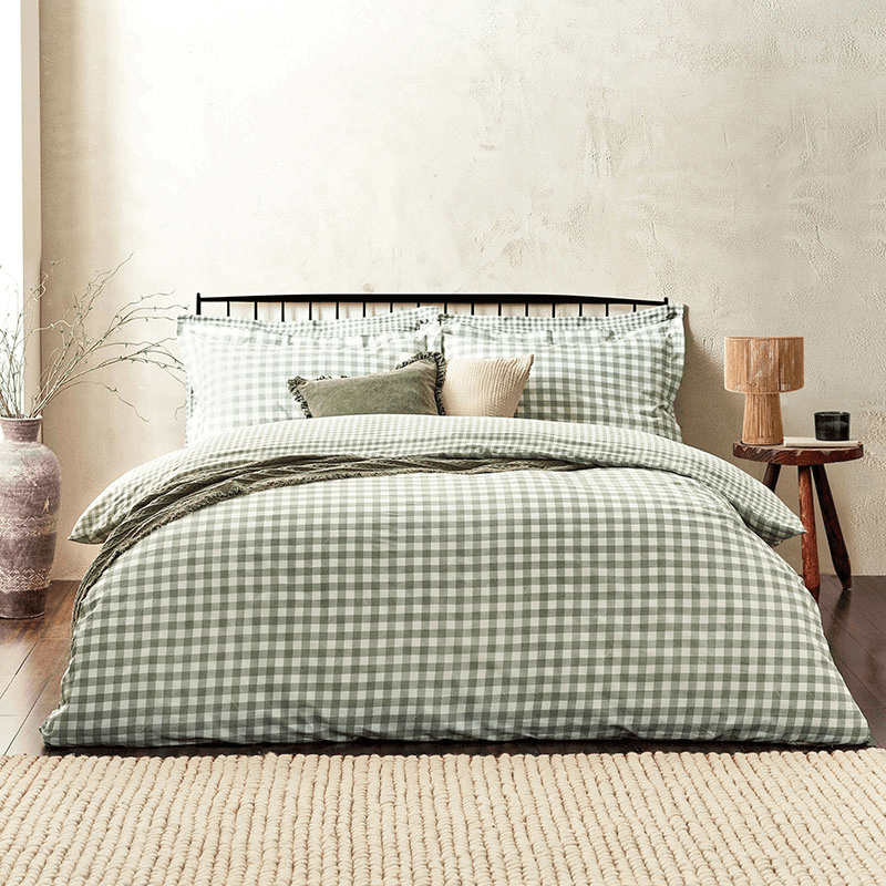 Barton Gingham King Size Duvet Cover Set, Forest